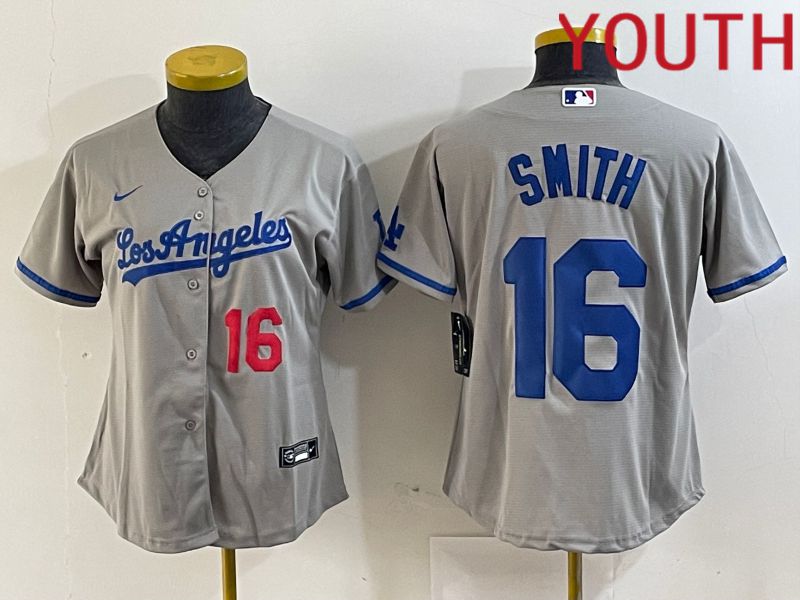 Youth Los Angeles Dodgers #16 Smith Grey Game Nike 2024 MLB Jersey style 2